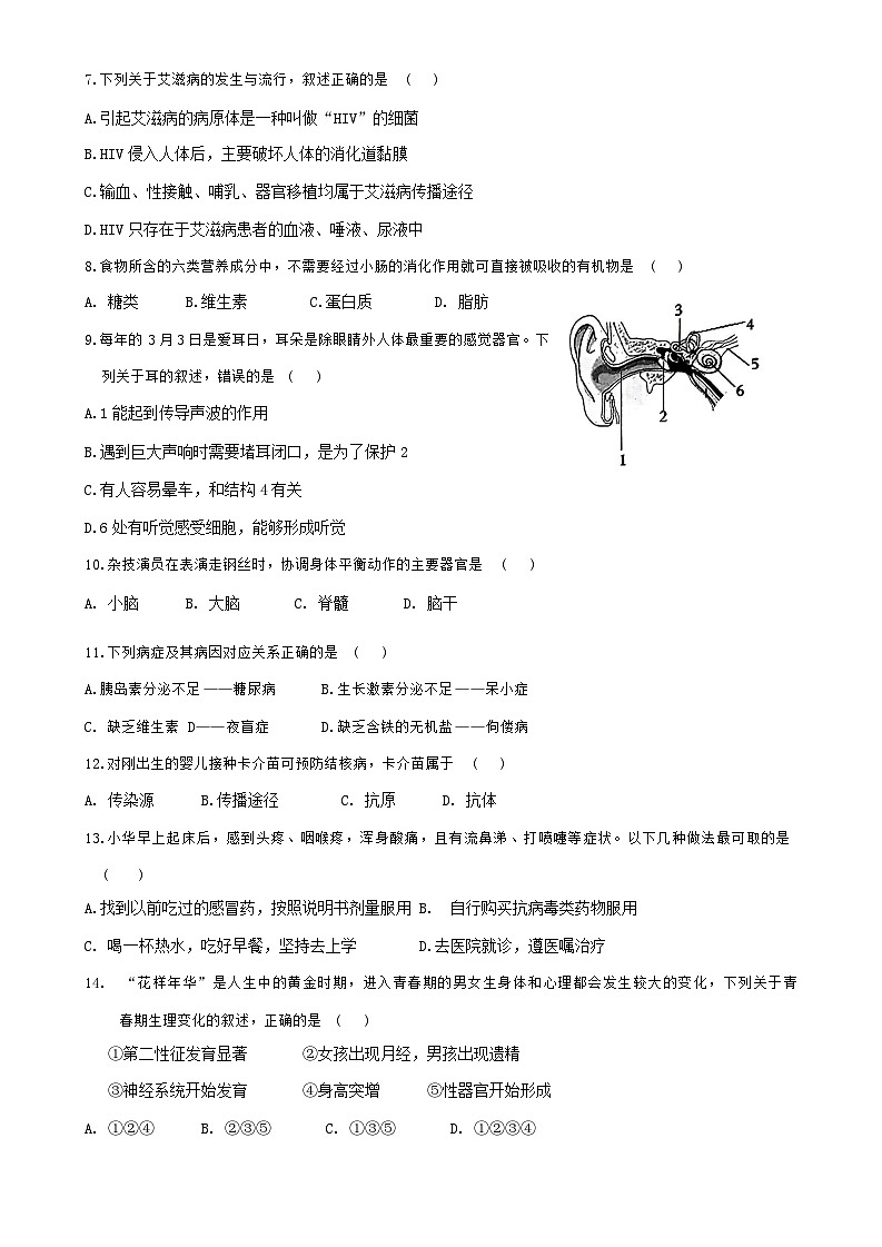 河北省张家口市万全区2023—2024学年七年级下学期期末学业水平测试生物试卷02