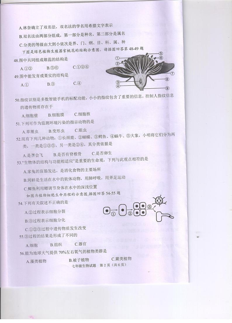 江苏省淮安市清江浦区2023-2024学年七年级下学期期末生物试题02