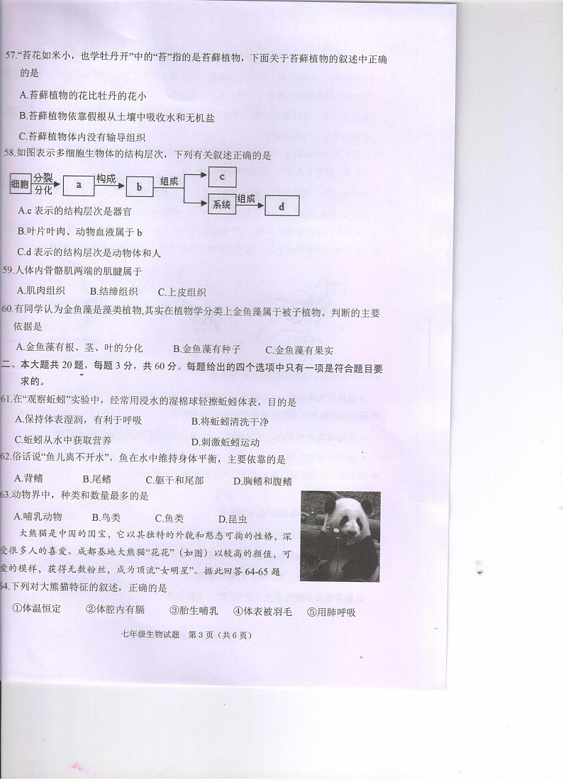 江苏省淮安市清江浦区2023-2024学年七年级下学期期末生物试题03