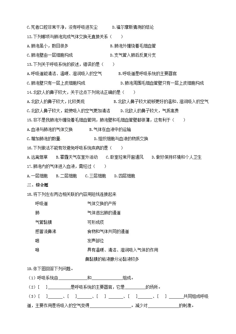 冀教版生物七下2.3.1呼吸（1）练习第2页