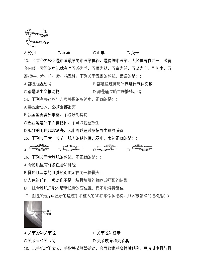 富顺第二中学校2023-2024学年八年级上学期期中考试生物试卷(含答案)第3页