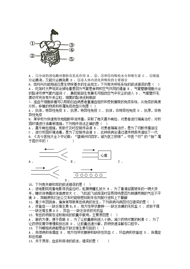 [生物][期末]重庆市忠县2023-2024学年七年级下学期生物期末试卷02
