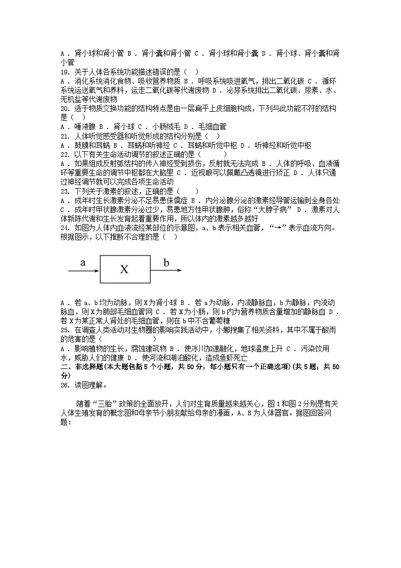 [生物][期末]湖南省益阳市大通湖管理区两校2023-2024学年七年级下学期生物期末联考试卷第3页