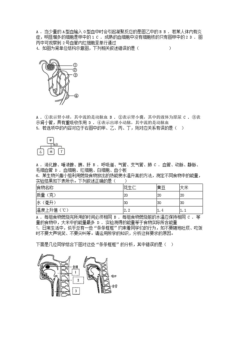 [生物][期末]湖北省黄石市大冶市2023-2024学年七年级下学期生物期末试卷第2页