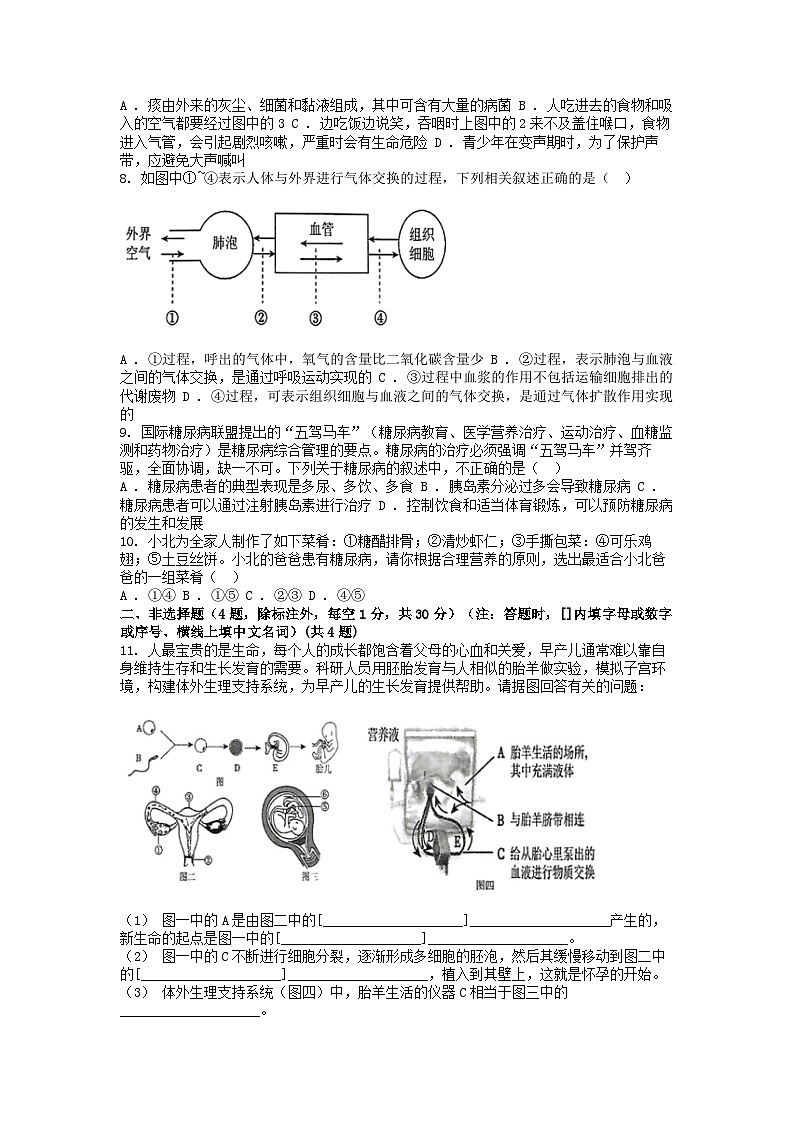 [生物][期末]湖北省黄石市大冶市2023-2024学年七年级下学期生物期末试卷第3页