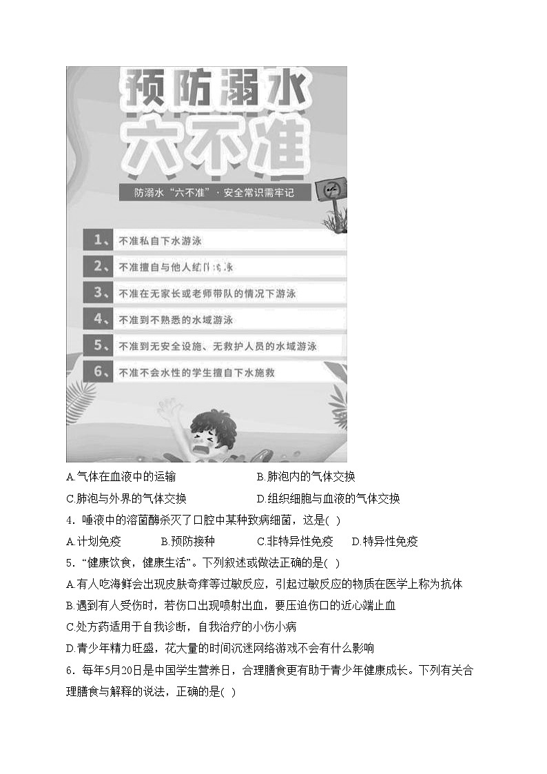 江西省吉安市立中学2023-2024学年七年级下学期期末生物学试卷(含答案)第2页