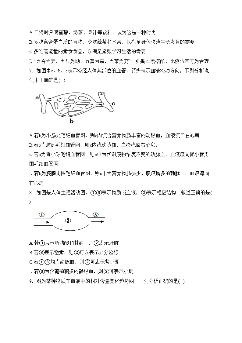 江西省吉安市立中学2023-2024学年七年级下学期期末生物学试卷(含答案)第3页