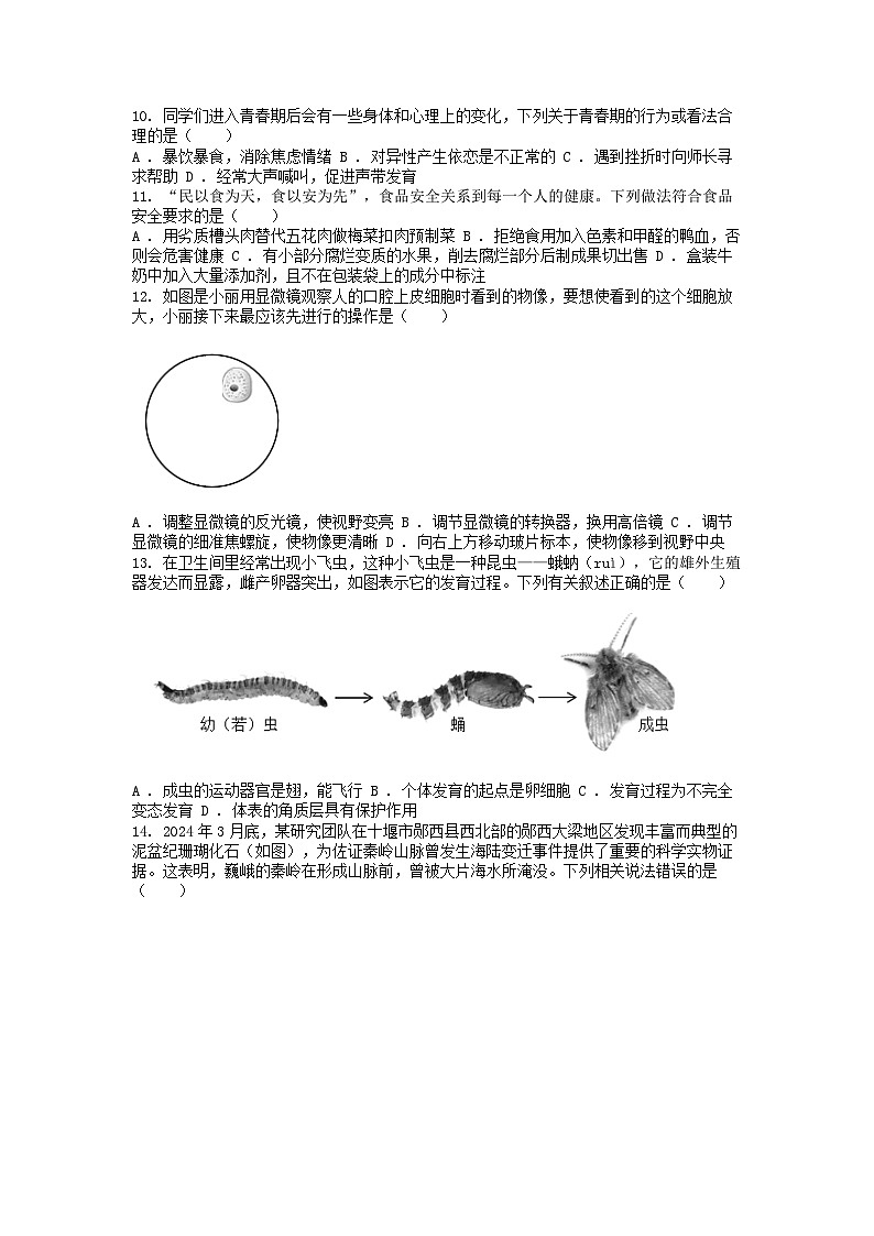 [生物][二模]2024年山西省大同市多所学校八年级中考二模生物试题03