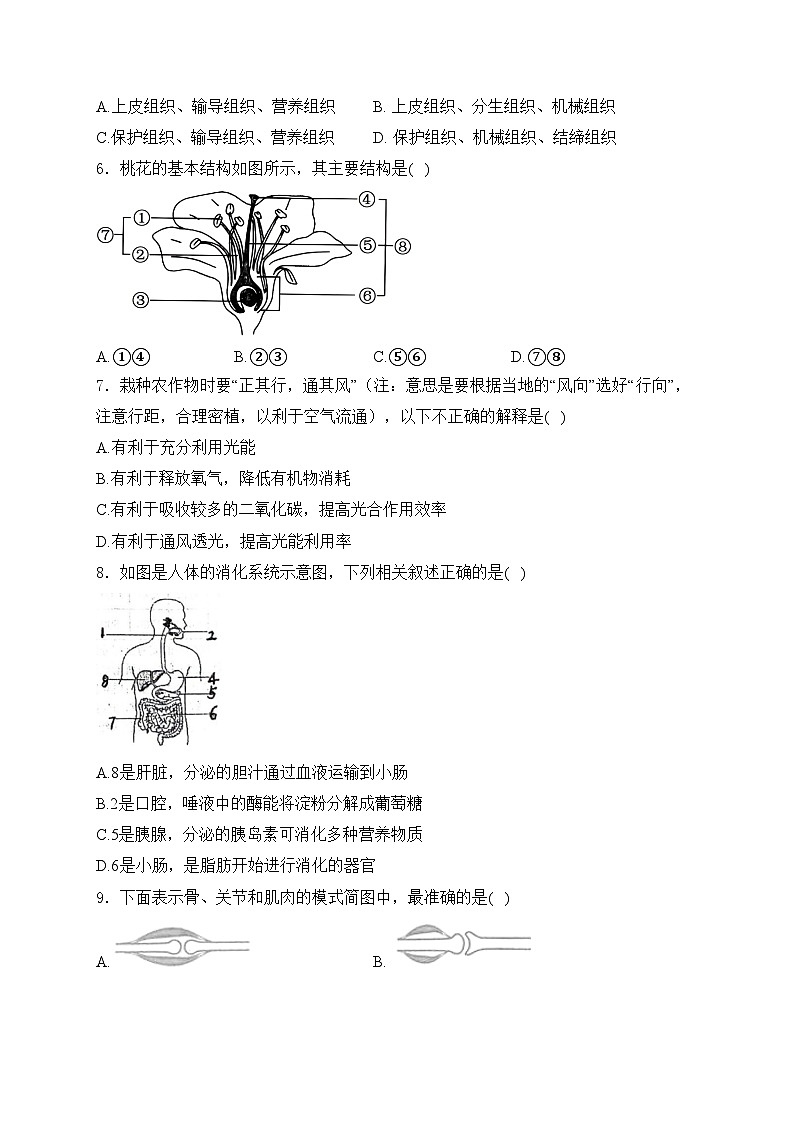 江苏省盐城市东台市2023-2024学年八年级5月月考生物试卷(含答案)第2页