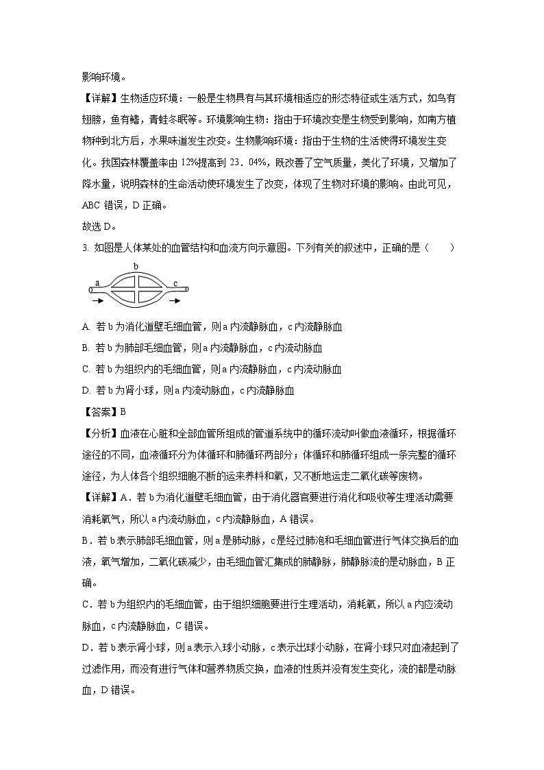 [生物]2024年江苏省宿迁市八年级中考全真模拟试题二(解析版)第2页
