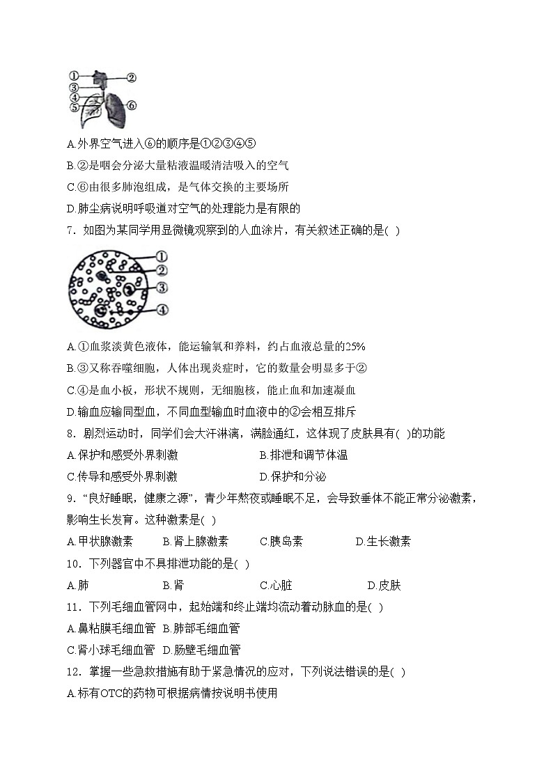 山东省菏泽市鄄城县2023-2024学年七年级下学期7月期末考试生物试卷(含答案)第2页