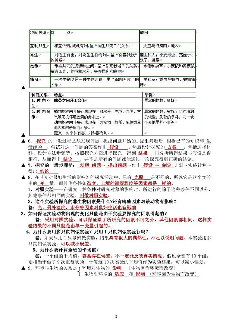七年级上册生物期中核心考点复习学案提纲速记03