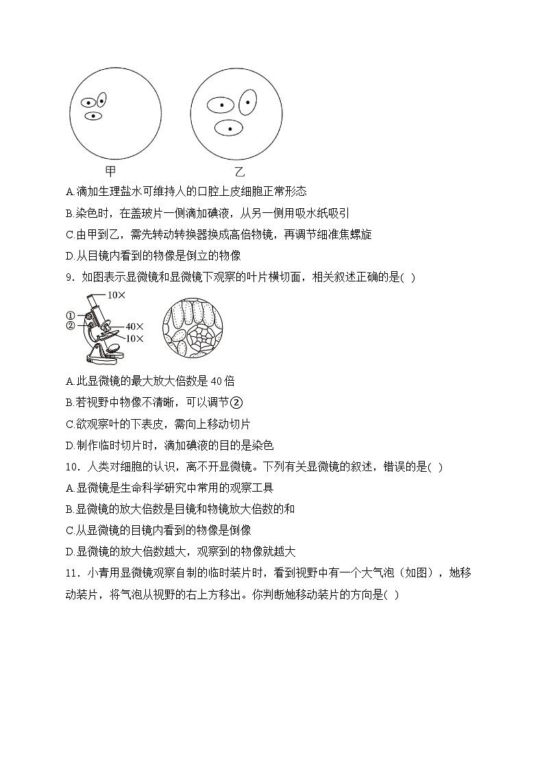1.2.1学习使用显微镜——人教版（2024）七年级生物上册同步课时作业第3页