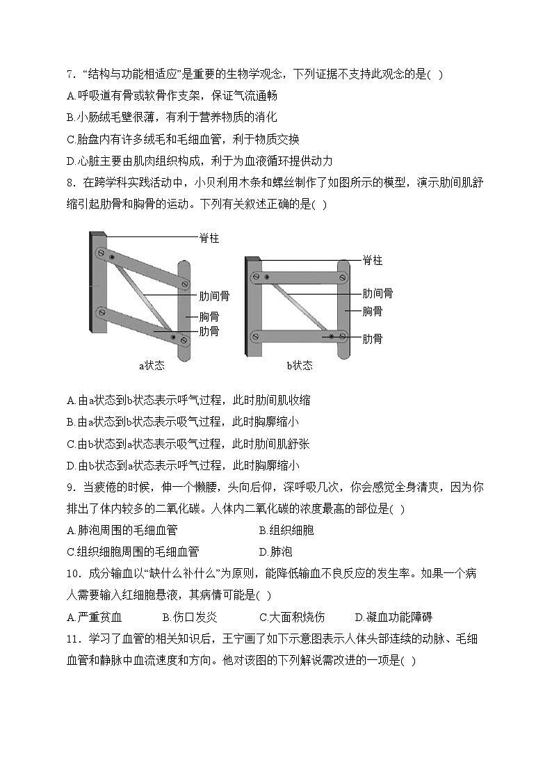 河北省邢台市部分校2023-2024学年七年级下学期期末联考生物试卷(含答案)第3页