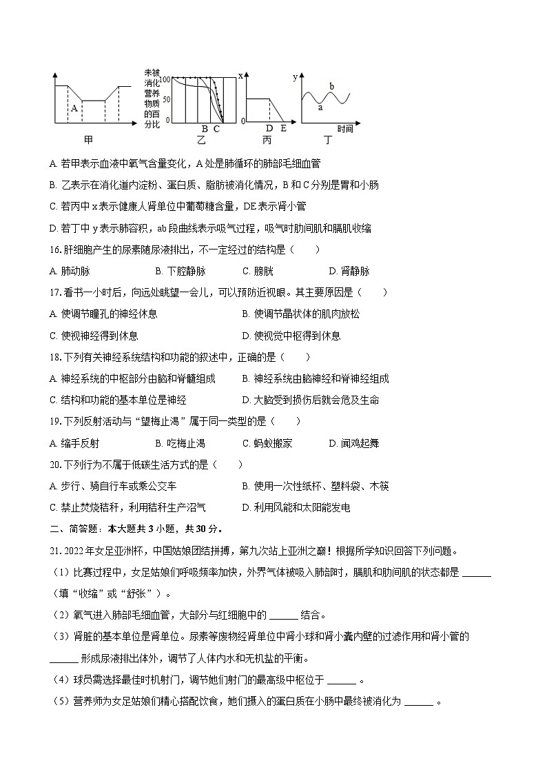 2023-2024学年河南省周口市郸城实验中学等校七年级（下）期末生物学试卷（含答案）03