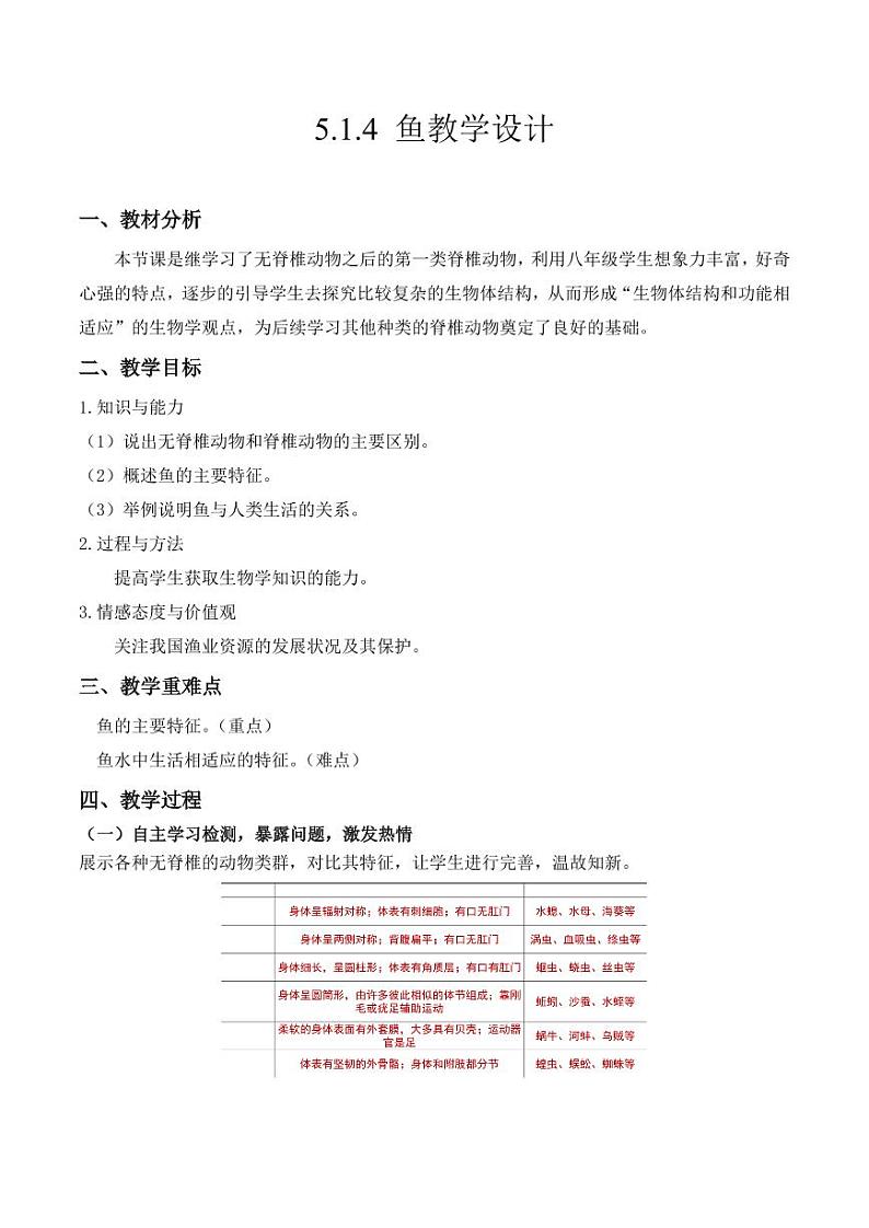 5.1.4 鱼（教学设计） 2023-2004八年级生物上册同步讲义（人教版）第1页