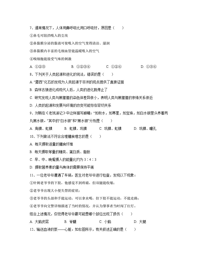 [生物][期末]湖南省怀化市通道县2023-2024学年七年级下学期期末考试试题第2页