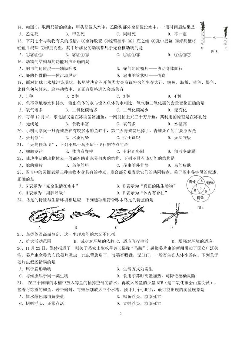 广西柳州市文华中学教育集团2022-2023学年八年级上学期期中考试生物试卷02