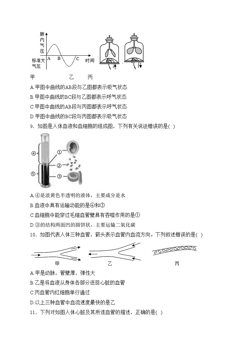 河南省信阳市淮滨县2023-2024学年七年级下学期期末生物试卷(含答案)第3页