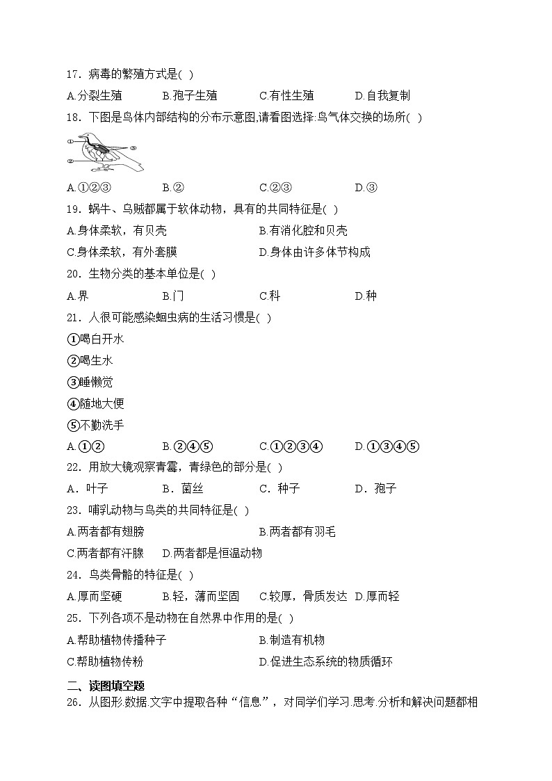 新疆吐鲁番市2023-2024学年八年级下学期期末摸底质量监测生物试卷(含答案)第3页