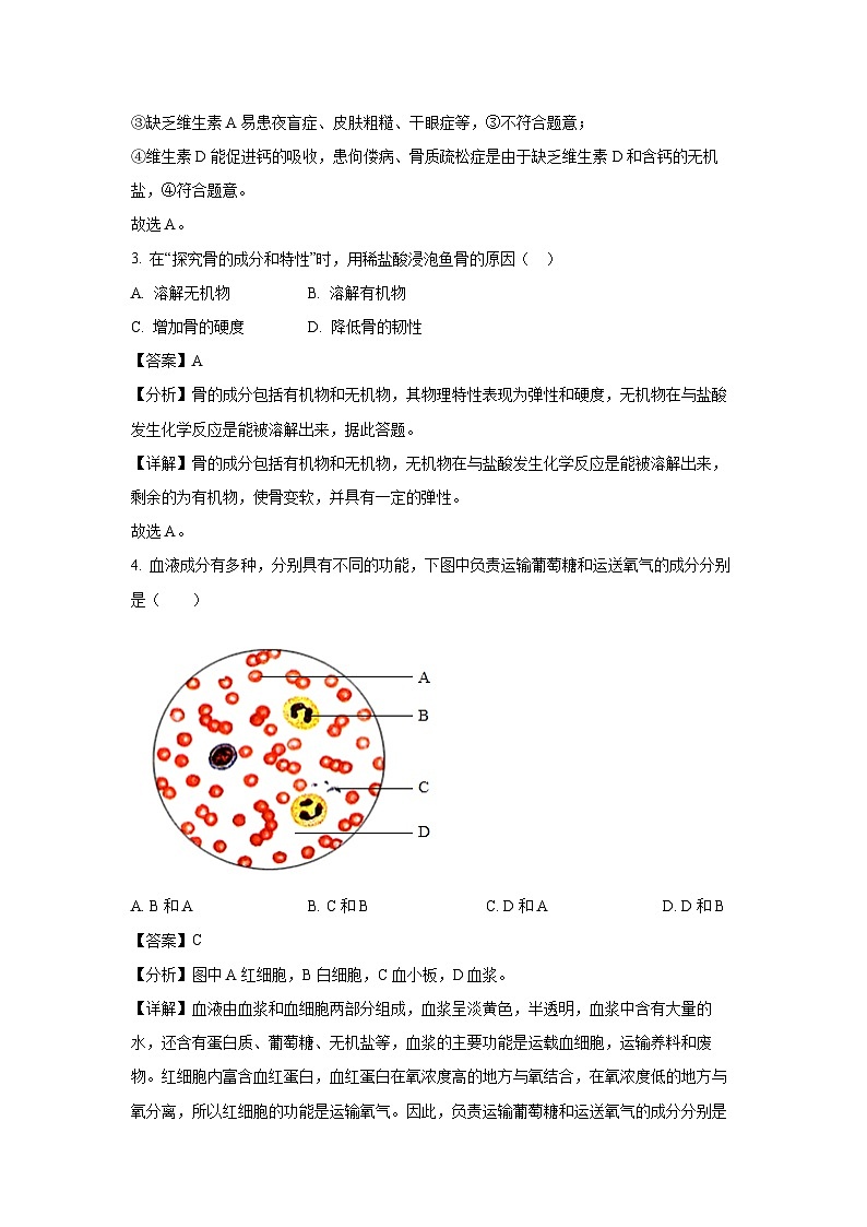 [生物][期末]山西省太原市2023-2024学年七年级下学期期末学试题(解析版)第2页