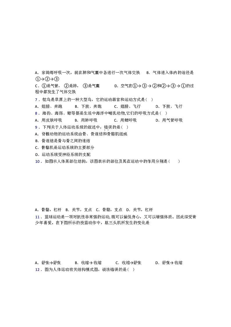 人教版八年级上册期中生物期中试卷及答案02