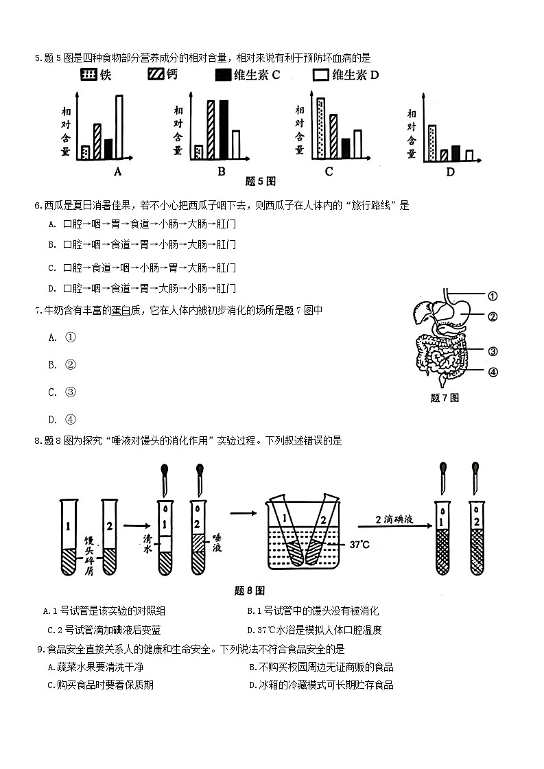广东省广州市花都区2023-2024学年七年级下学期期末质量评价生物试卷02