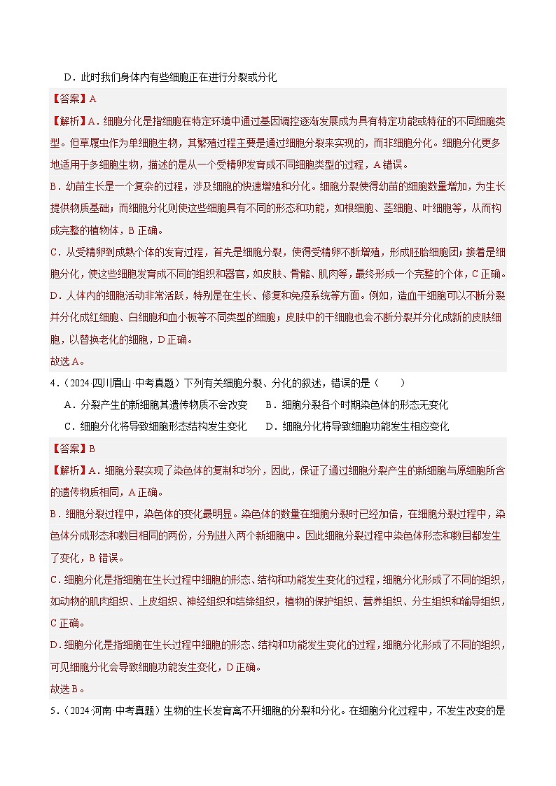 专题03  细胞怎样构成生物体（教师卷+学生卷）- 2024年中考生物真题分类汇编（全国通用）02
