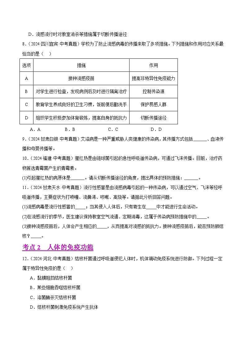 专题17  健康地生活（教师卷+学生卷）- 2024年中考生物真题分类汇编（全国通用）02