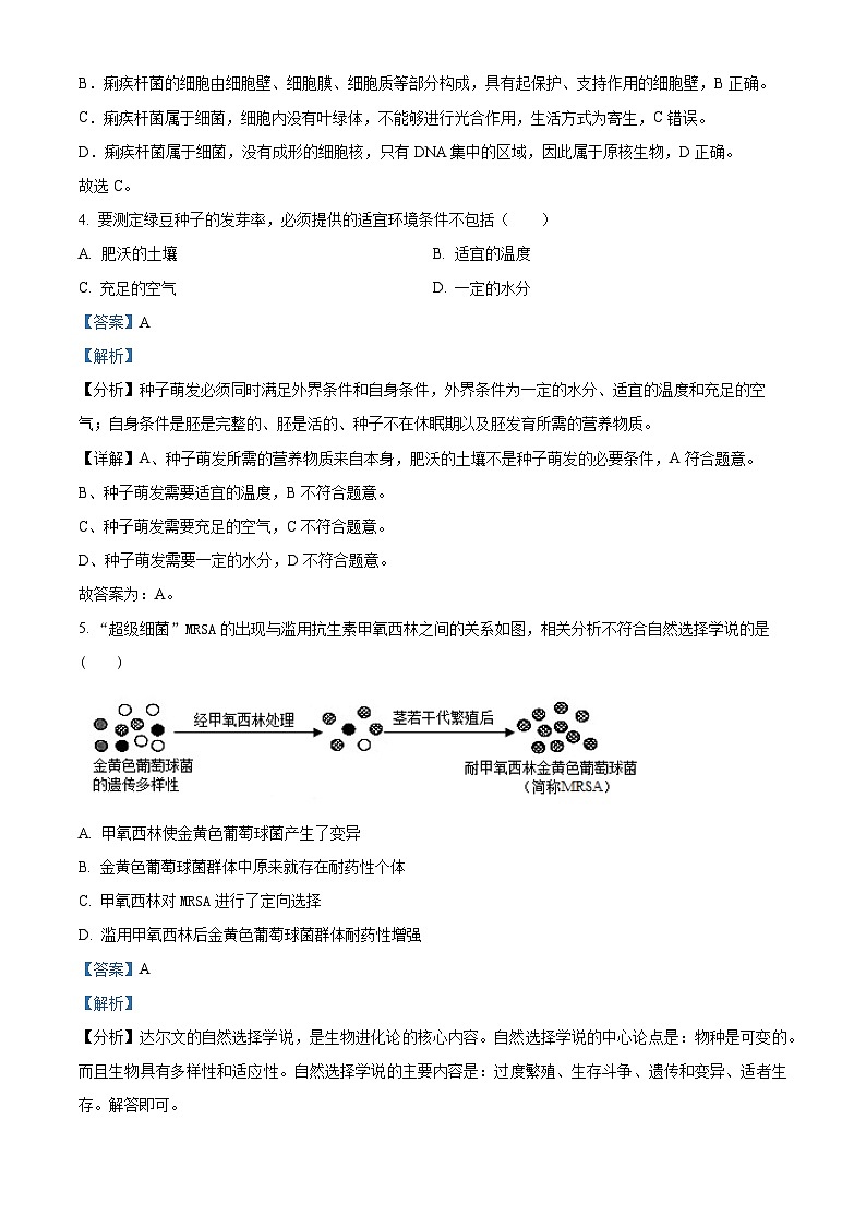 2024年广西防城港市中考二模生物试题（原卷版+解析版）03