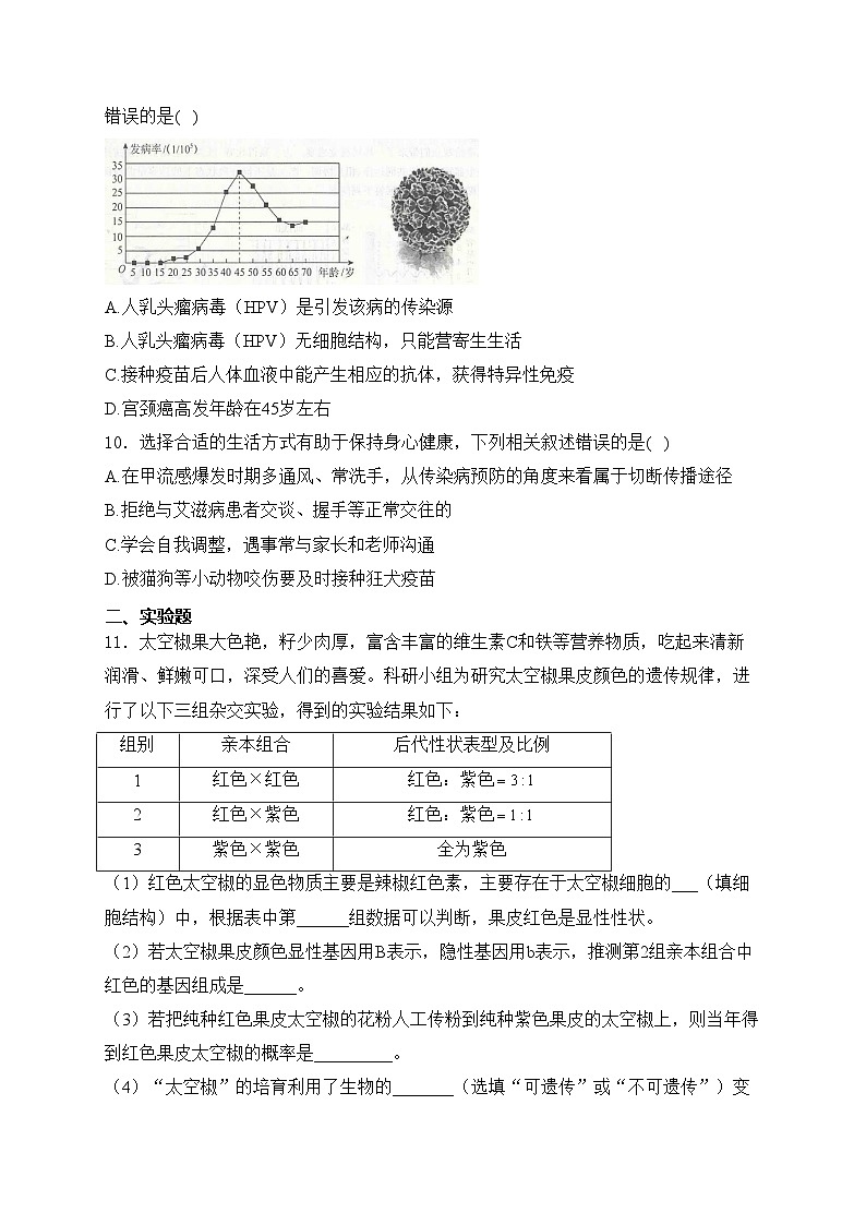 江苏省徐州市睢宁县2022-2023学年八年级下学期期中考试生物试卷(含答案)03