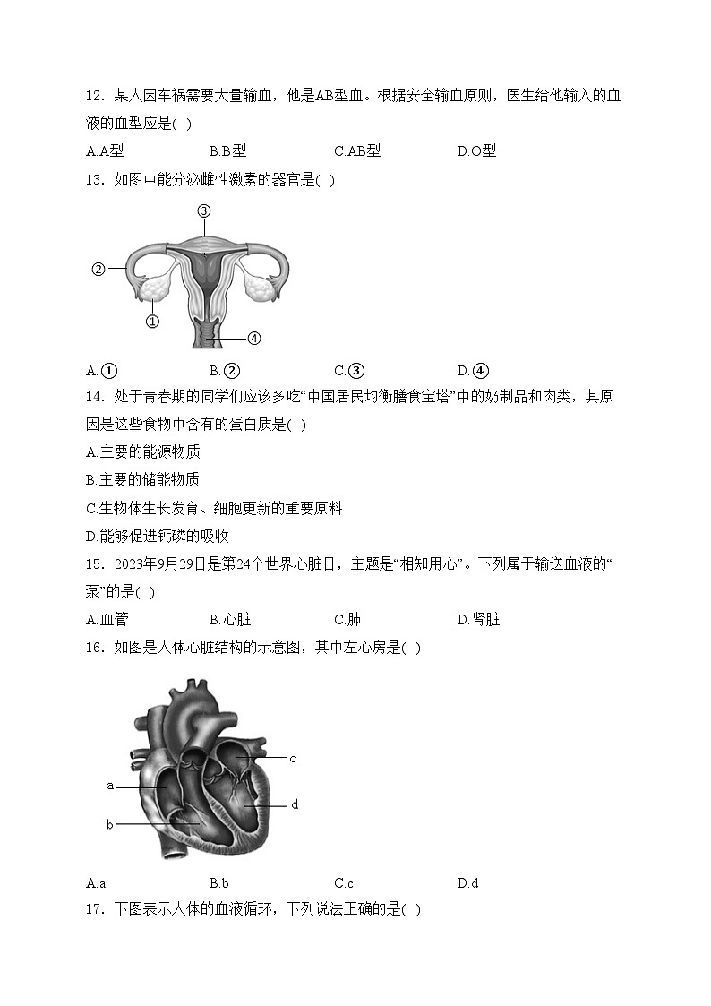 江西省九江市五校2023-2024学年七年级5月月考生物试卷(含答案)第2页