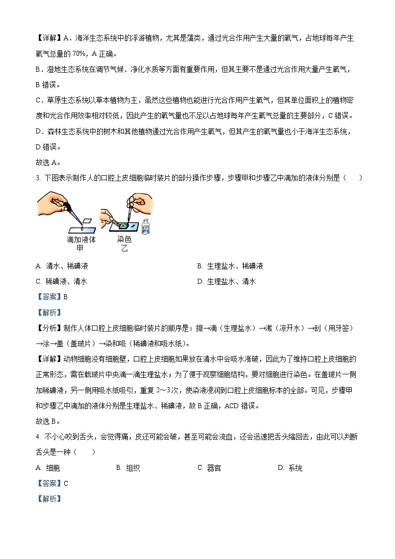 云南省楚雄彝族自治州2023-2024学年七年级下学期期末生物学试题（解析版）第2页
