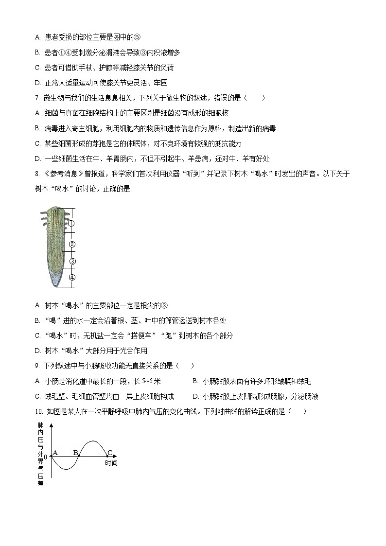 山东省济宁市嘉祥县2023-2024学年八年级下学期期末生物学试题（原卷版）03