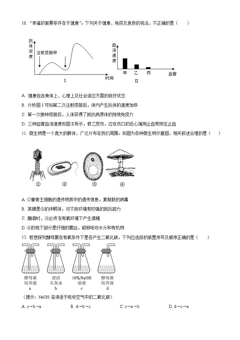 2024年山东省淄博市周村区中考二模生物试题（原卷版）第3页
