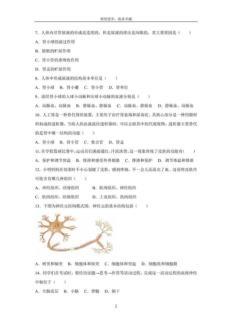 [生物][期末]北京市房山区2023-2024学年七年级下学期期末试题02