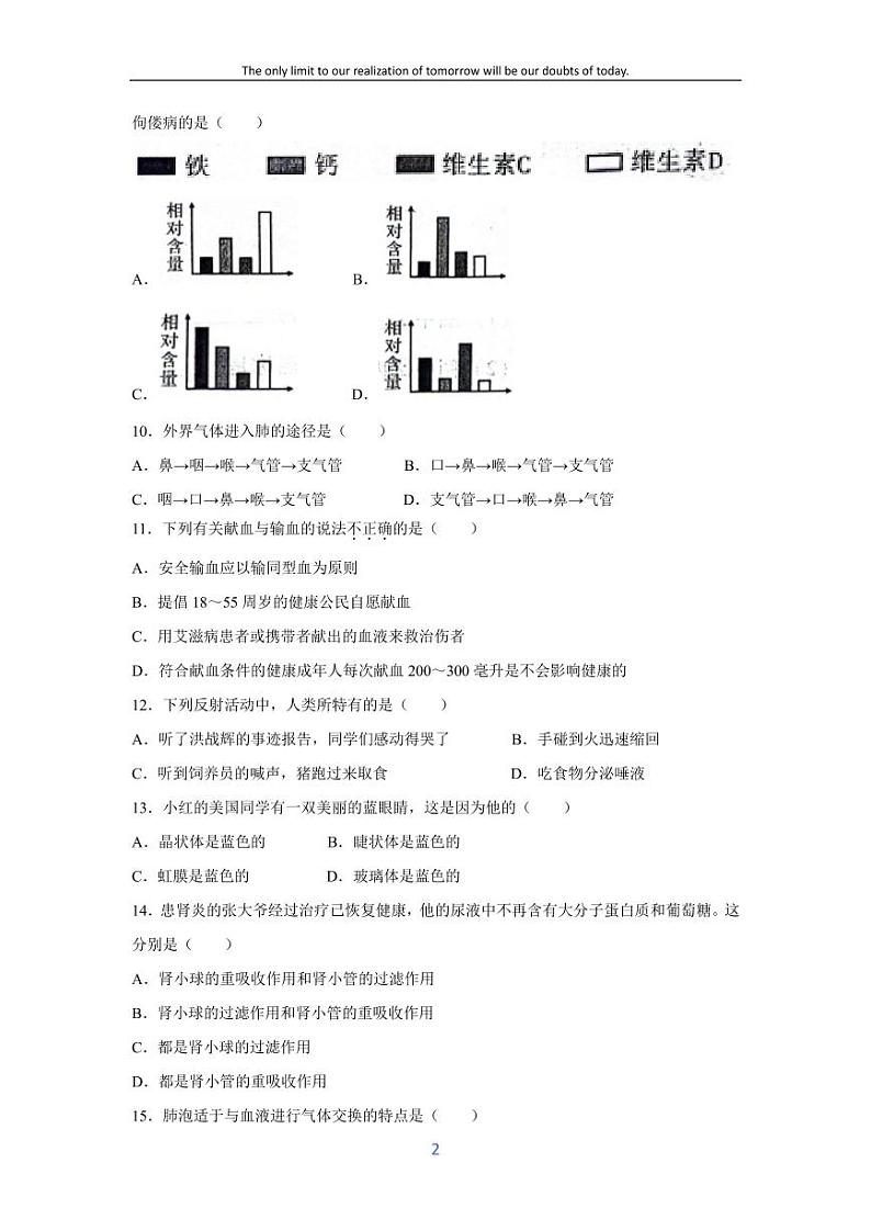 [生物][期末]湖南省衡阳市蒸湘区2023-2024学年七年级下学期7月期末试题02