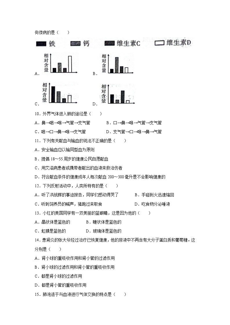 [生物][期末]湖南省衡阳市蒸湘区2023-2024学年七年级下学期7月期末试题02