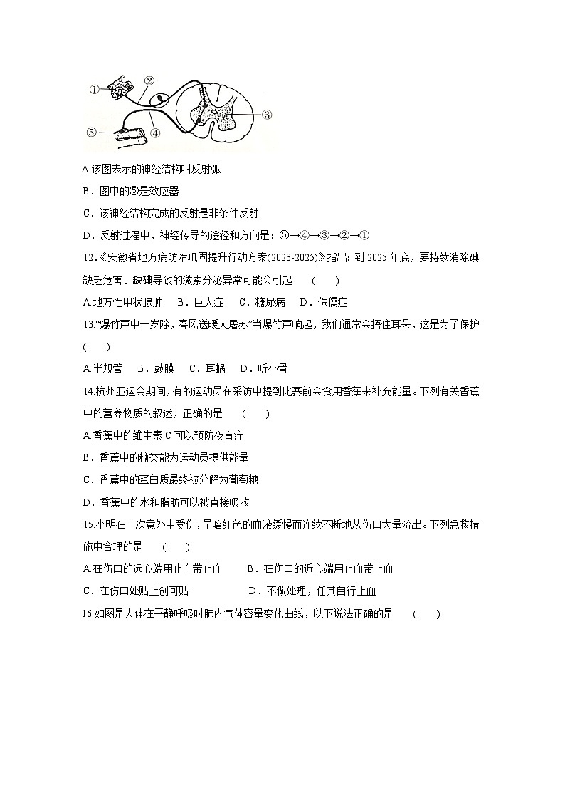 [生物][期末]安徽省淮北市濉溪县2023-2024学年七年级下学期7月期末试题第3页