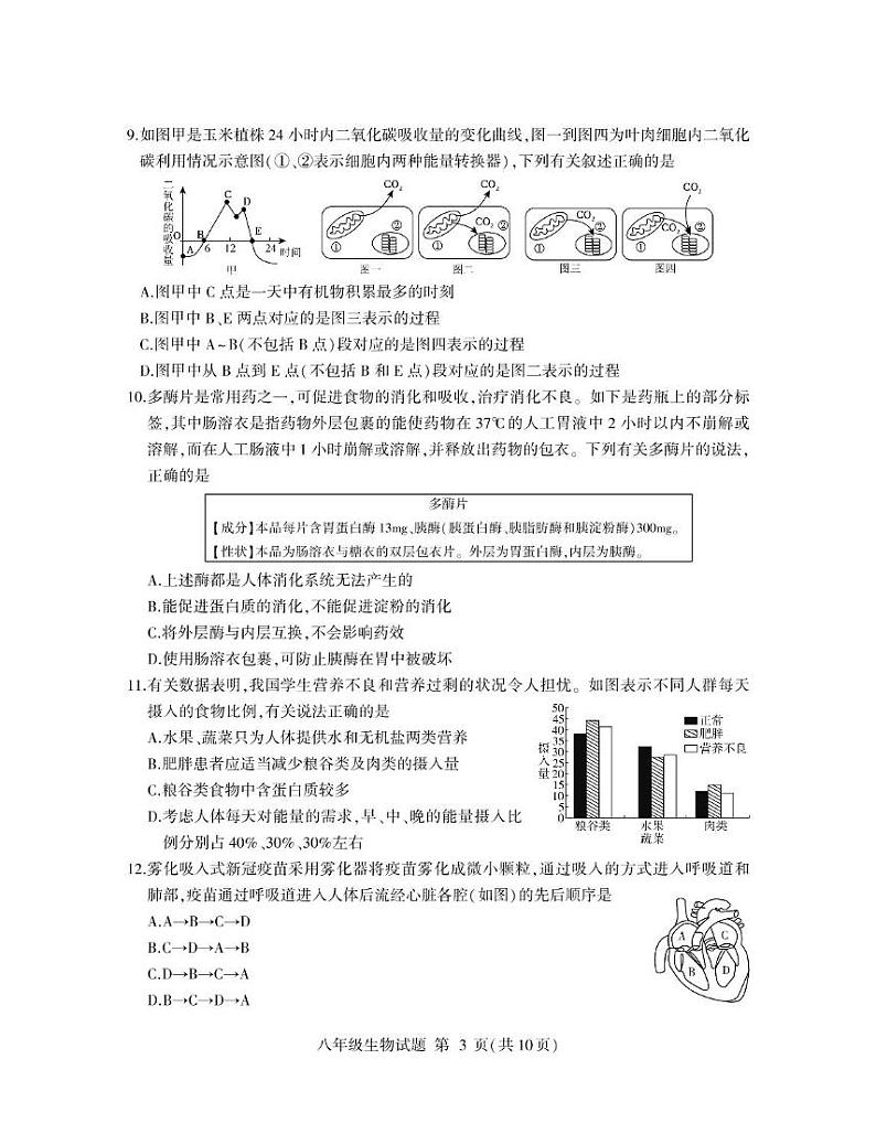 2024年山东省临沂市费县中考二模生物试题03