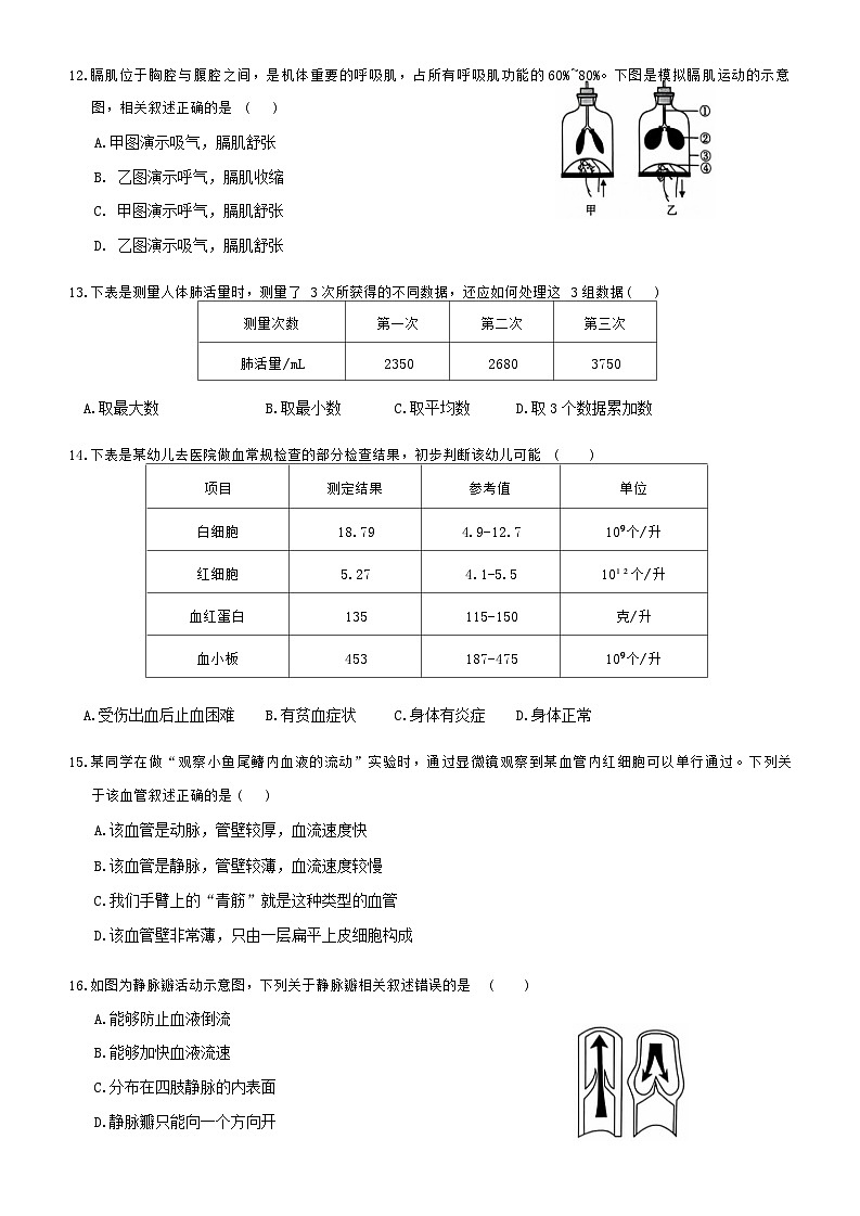 云南省曲靖市2023~2024学年七年级下学期期末考试生物试题卷第3页