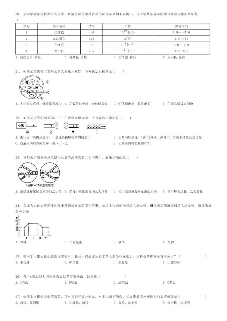 [生物]2023～2024学年6月广东茂名高州市初一下学期月考生物试卷(多校)原题版第3页
