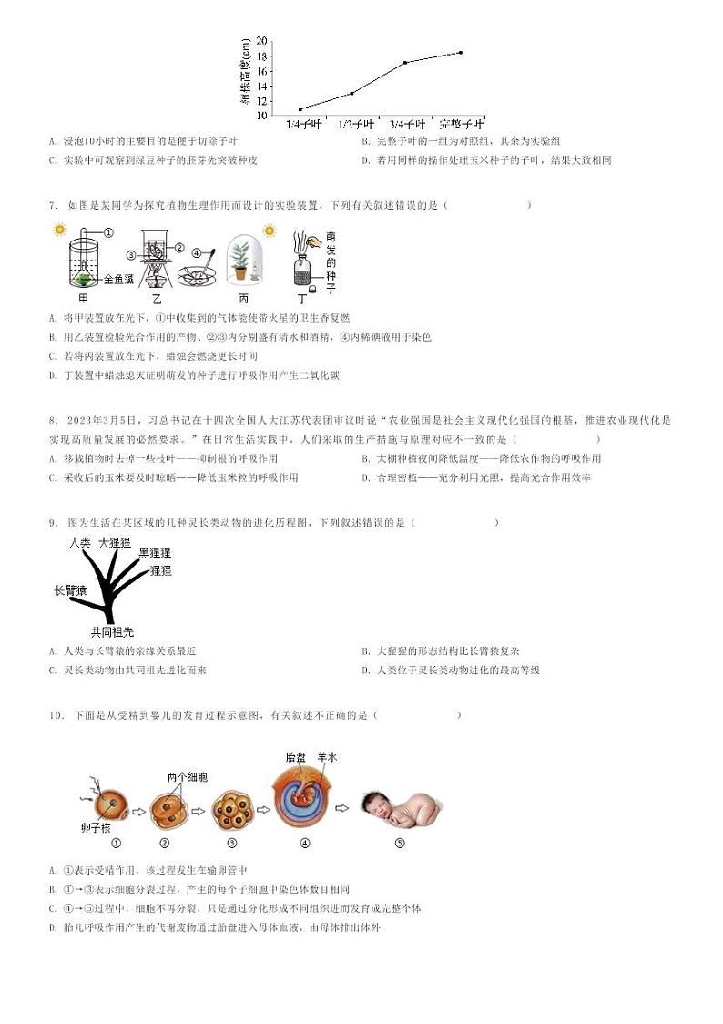 [生物][二模]2024年云南昭通昭阳区中考二模生物试卷(原题版+解析版)02