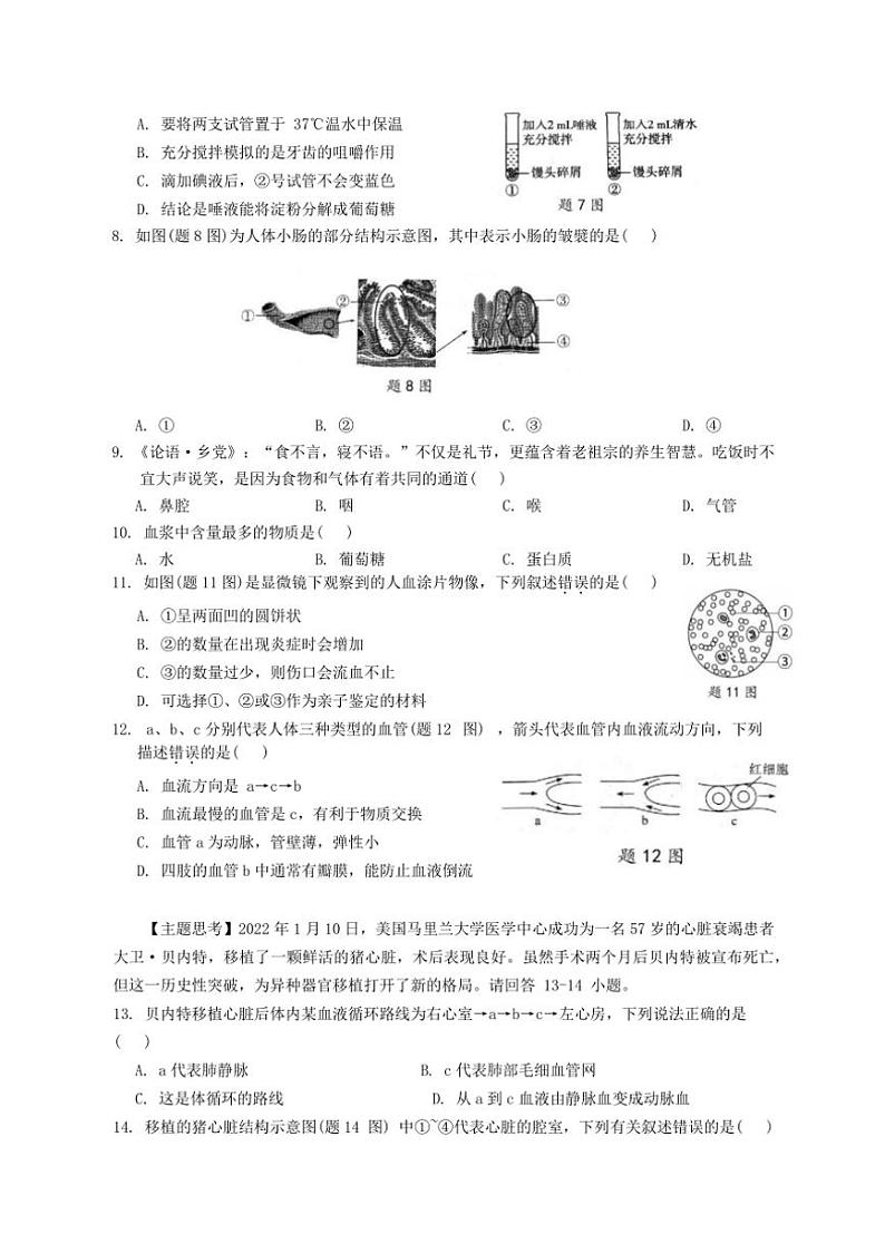 [生物][期末]广东省汕头市澄海区2023～2024学年七年级下学期期末考试生物试题(有答案)第2页