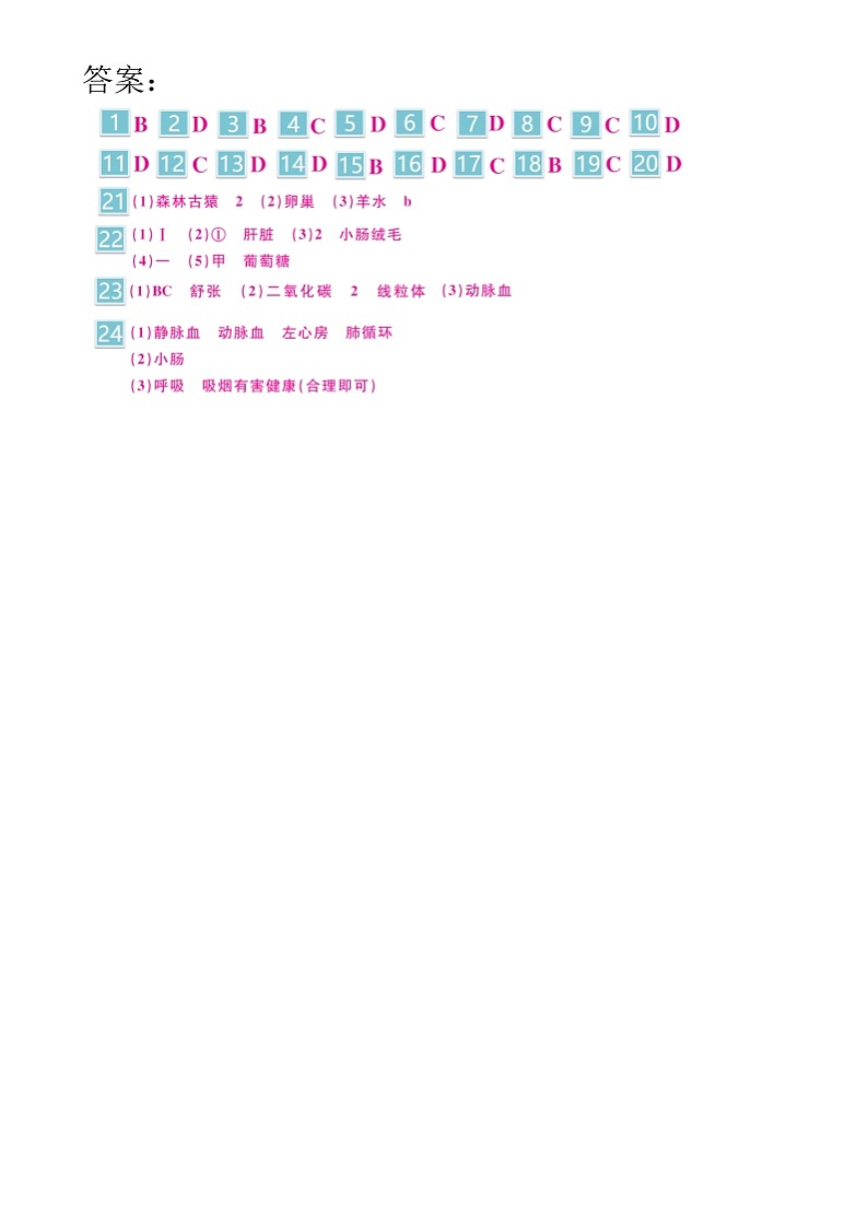 贵阳市花溪区久安中学2023-2024学年度七年级下学期6月质量监测生物试卷 答案第1页