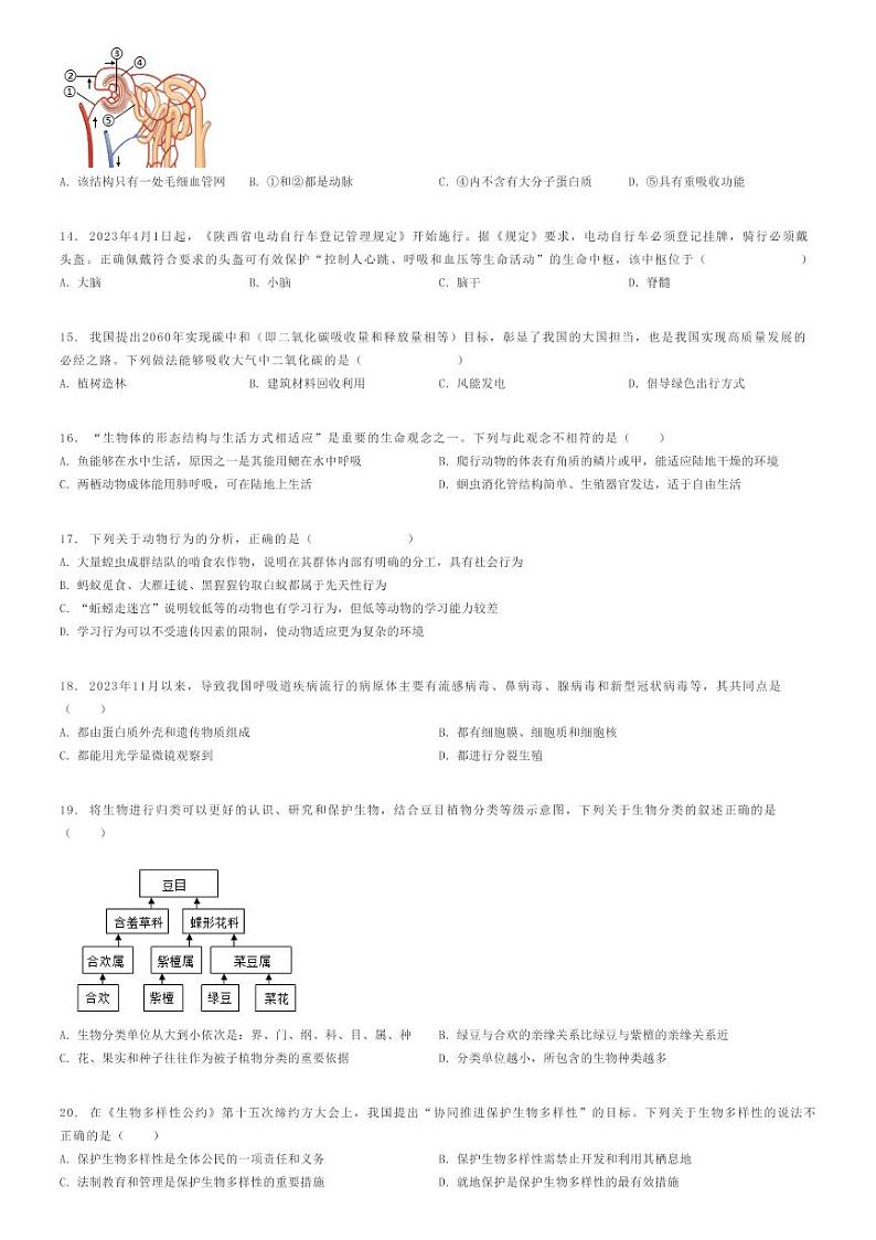 [生物][二模]2024年山东临沂沂水县初三中考二模生物试卷(原题版+解析版)03