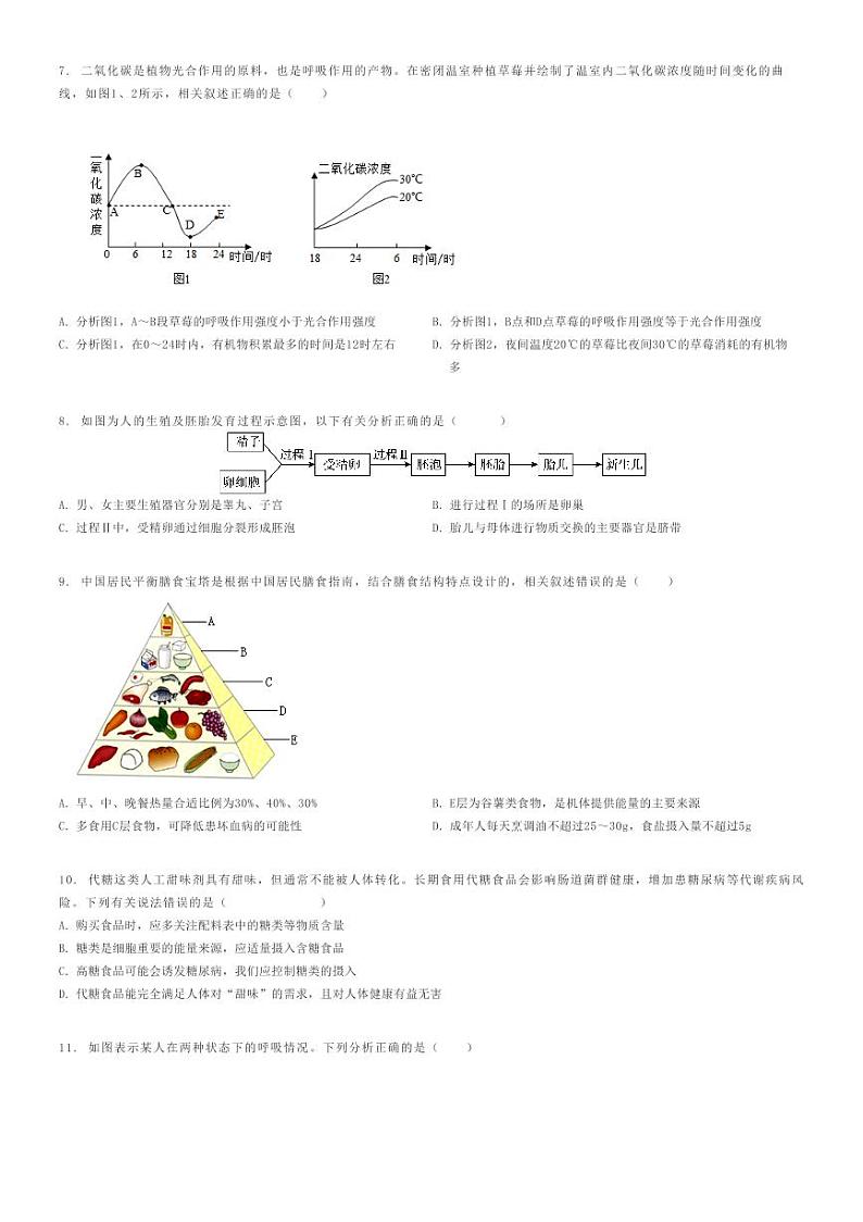 [生物][一模]2024年山东临沂费县中考一模生物试卷(原题版+解析版)02