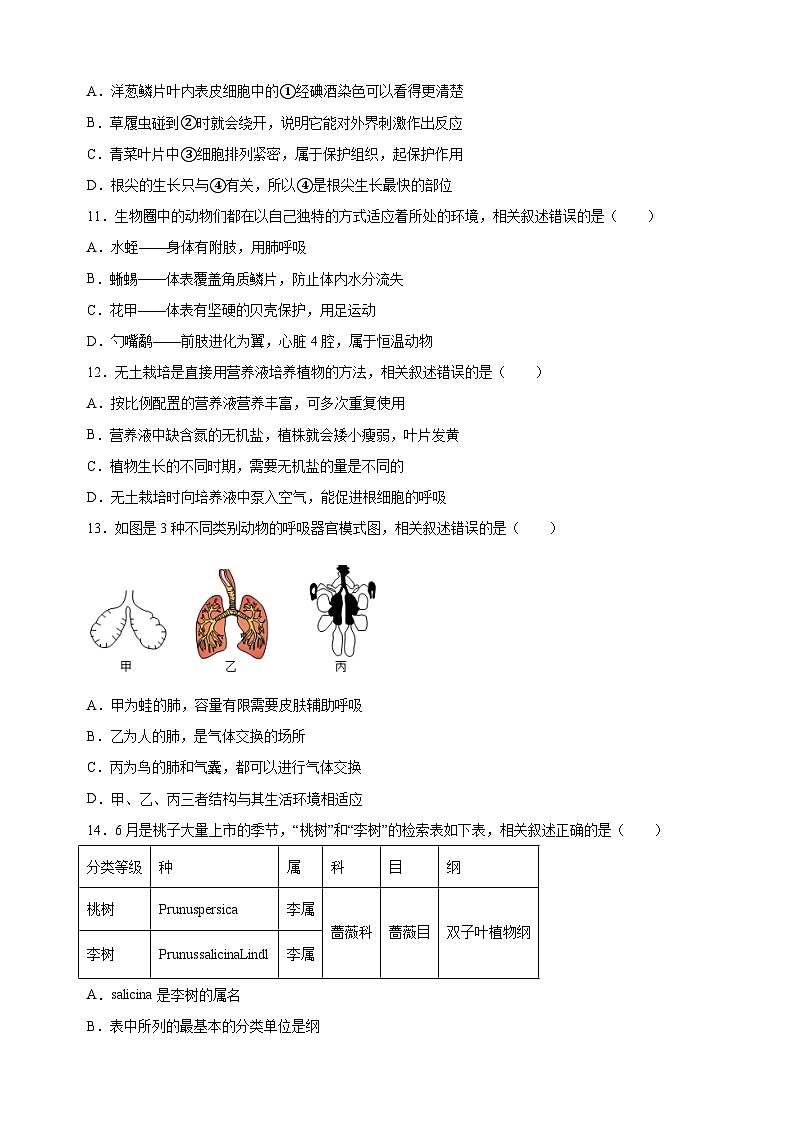 江苏省南通市海安市2023-2024学年七年级下学期期末生物学试题（含答案解析）第3页