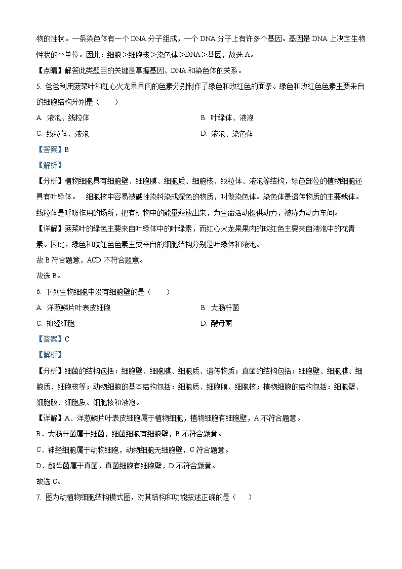 江苏省泰州市泰兴市2023-2024学年七年级下学期期末生物试题（解析版）第3页