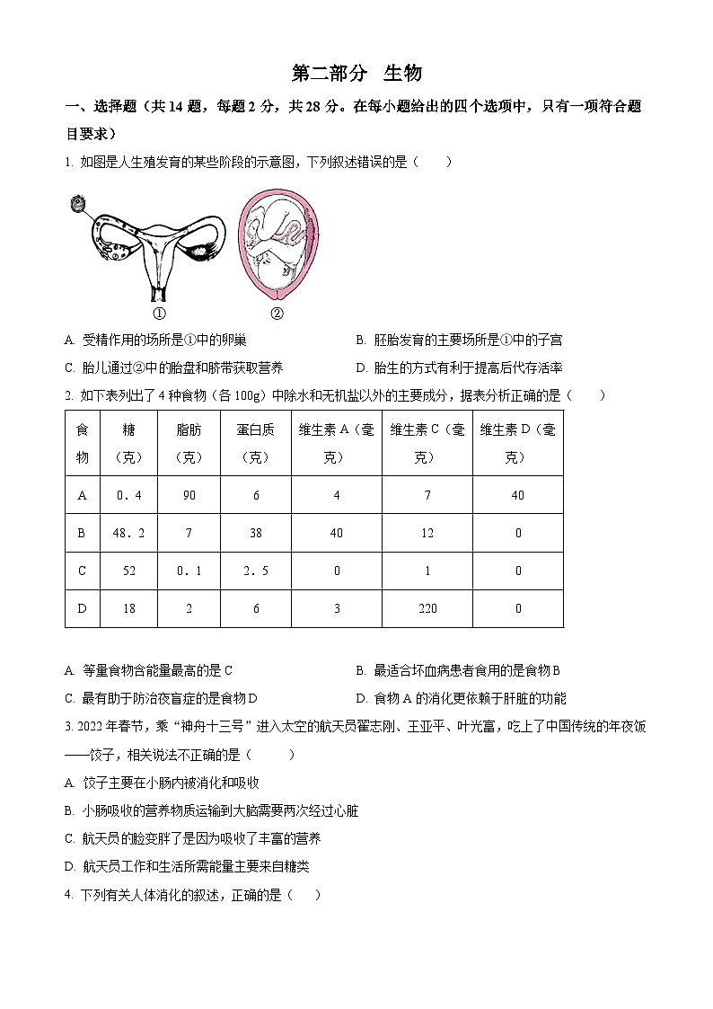 湖北省十堰市郧西县2023-2024学年七年级下学期期末生物试题（原卷版）第1页